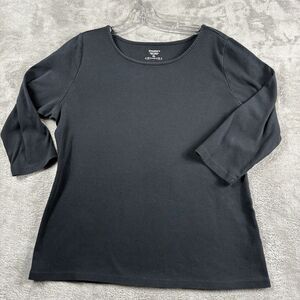 T Shirt Top Black 100% Cotton Size XL Pullover Dress Barn Women 3/4 Sleeve